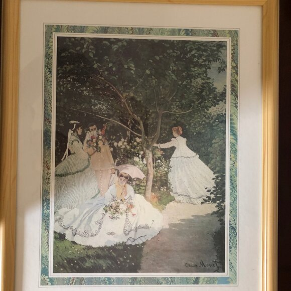 Claude Monet "women in the garden" print wood framed wall art home decor - Picture 2 of 4